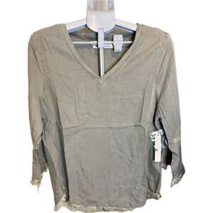 NWT Standard Grace Women's Sage V-neck Large Boho Fringe Earthy